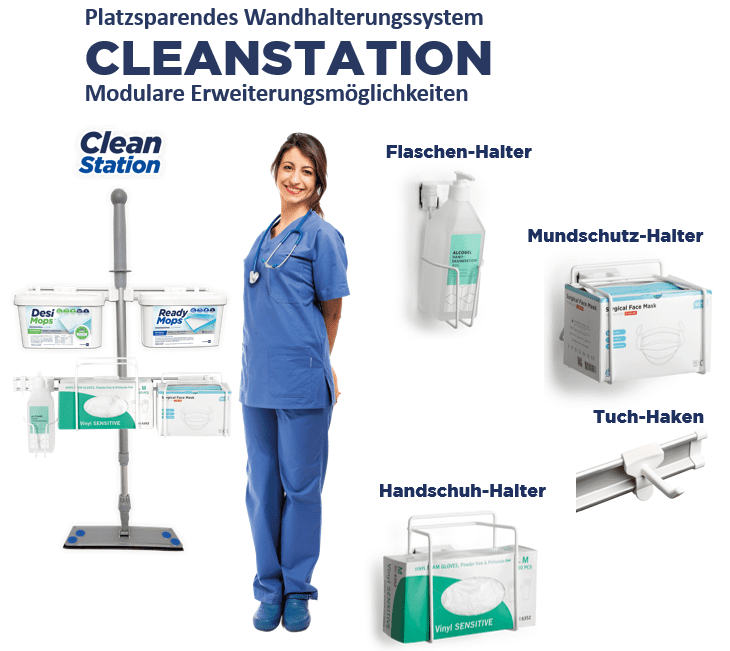 CleanStation Wandhalterungssystem mit modularen Erweiterungen